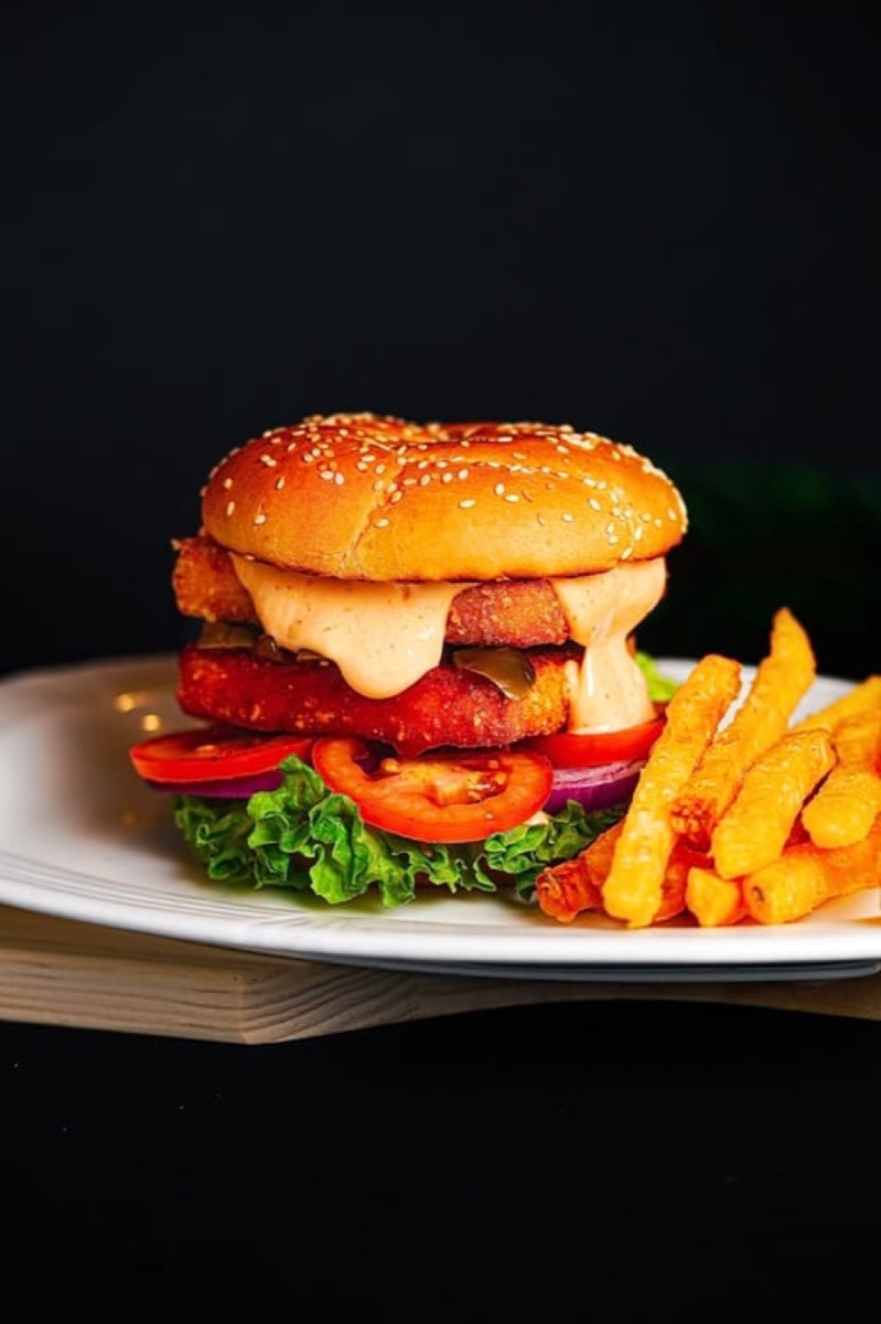 Deluxe burger with fries